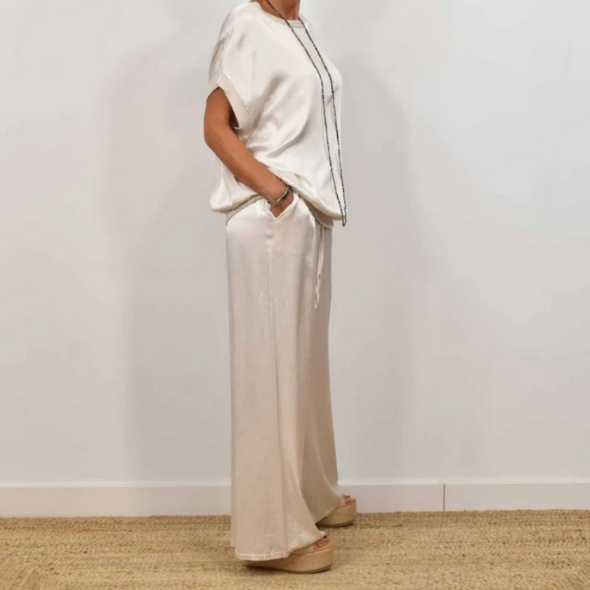 Nadine - Conjunto de Top de Seda e Calças Largas