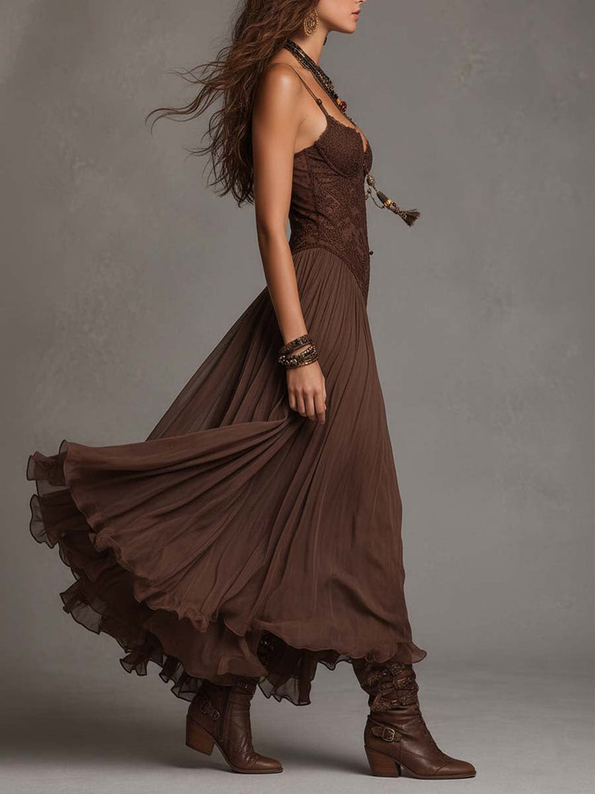 Letícia | Vestido maxi romântico com renda