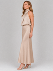 Vestido midi Nopal sem mangas com gola drapeada