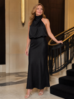 Vestido midi Nopal sem mangas com gola drapeada