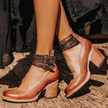 Sapatos de salto alto com tiras múltiplas e sola grossa feminino