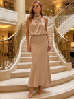 Vestido midi Nopal sem mangas com gola drapeada