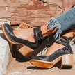 Sapatos de salto alto com tiras múltiplas e sola grossa feminino