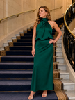 Vestido midi Nopal sem mangas com gola drapeada