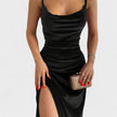Vestido de veludo com fenda feminino