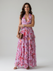 Vestido maxi Nori floral com corpo franzido