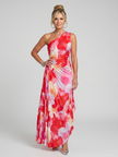 Vestido midi Taya de um ombro com corpo plissado