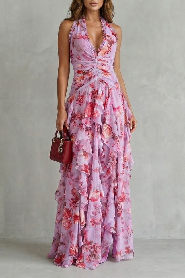 Alice | Vestido Maxi Floral com Decote Cruzado