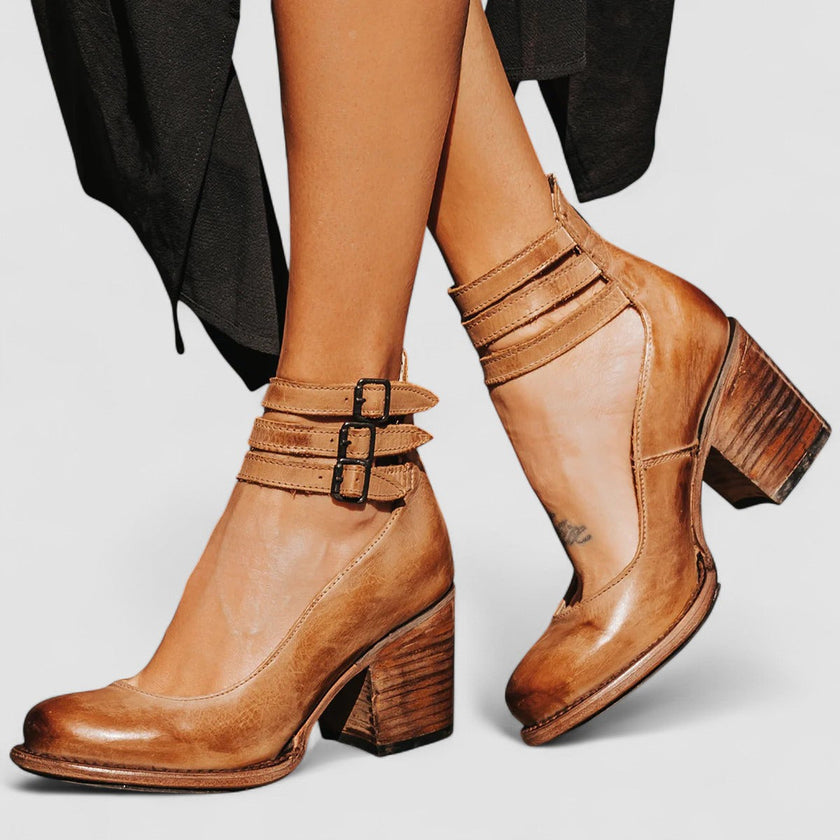 Sapatos de salto alto com tiras múltiplas e sola grossa feminino