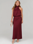 Vestido midi Nopal sem mangas com gola drapeada