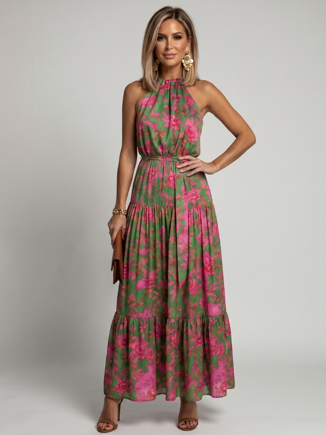 Vestido midi Rowen halter drapeado