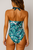 Maiô Folha Tropical – Decote em V e Estilo Escultural