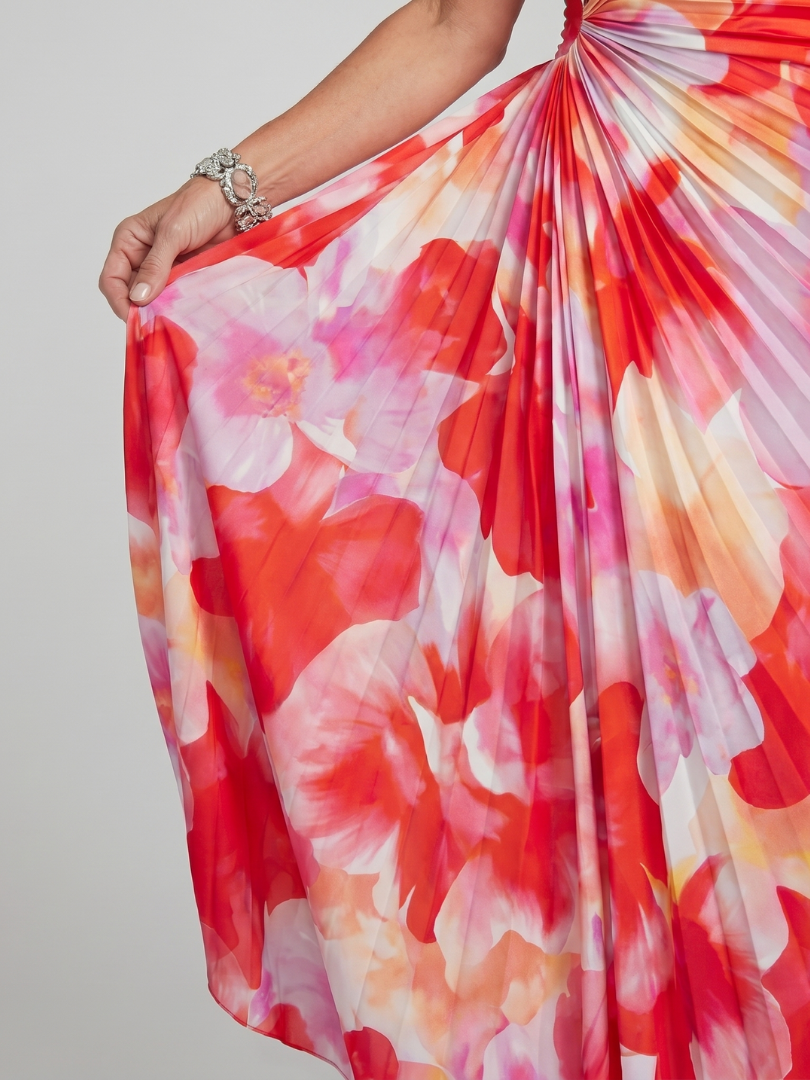 Vestido midi Taya de um ombro com corpo plissado