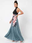 Vestido maxi Olympas halter com saia floral