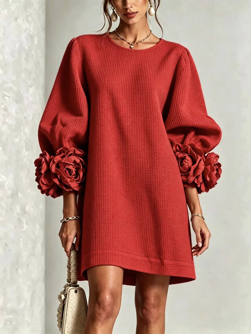 Filipa — Vestido Curto com Mangas Bufantes e Punhos Florais