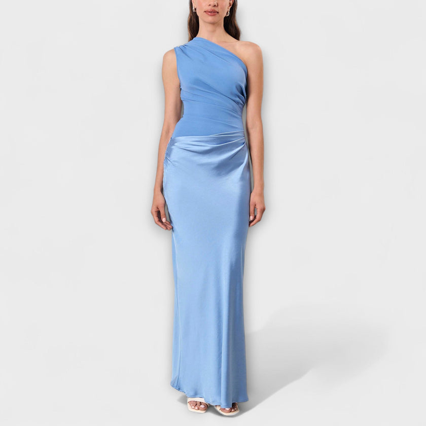 Vestido de cetim assimétrico feminino