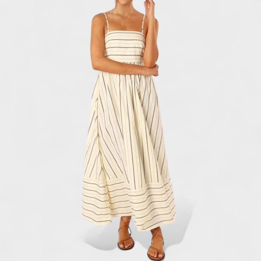 Vestido comprido às riscas feminino