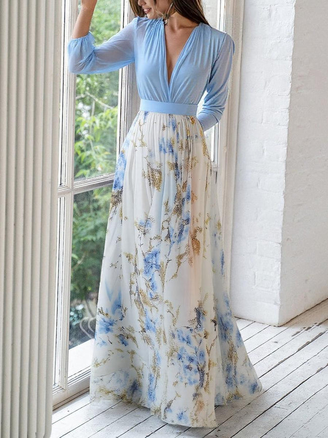 Gabriela | Vestido Maxi Floral com Decote em V