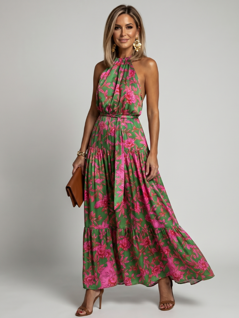 Vestido midi Rowen halter drapeado