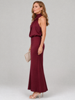 Vestido midi Nopal sem mangas com gola drapeada