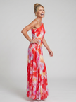 Vestido midi Taya de um ombro com corpo plissado