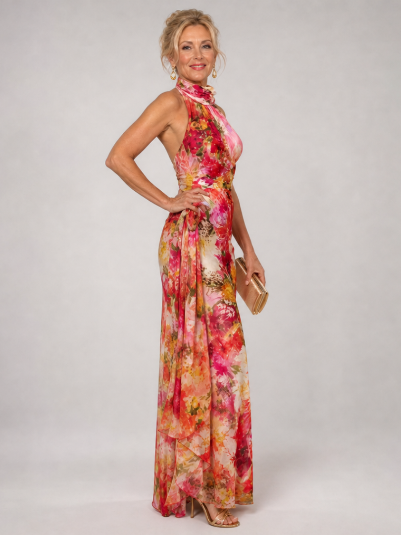 Vestido maxi Elisabetta floral com decote halter