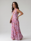 Vestido maxi Nori floral com corpo franzido