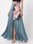 Vestido maxi Olympas halter com saia floral