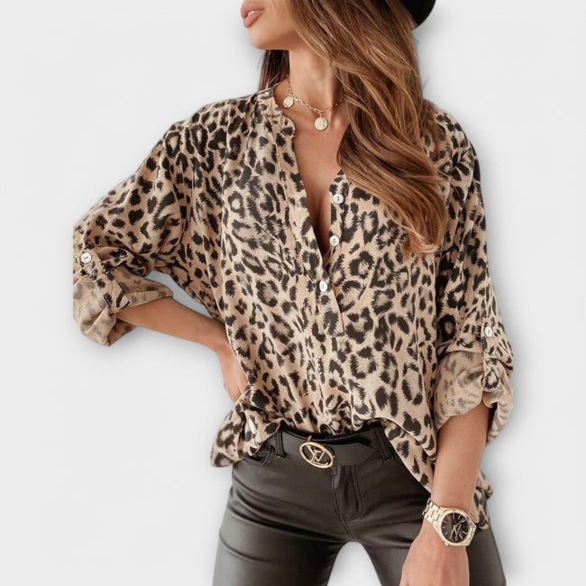 Blusa moderna estampado leopardo feminino