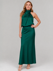 Vestido midi Nopal sem mangas com gola drapeada