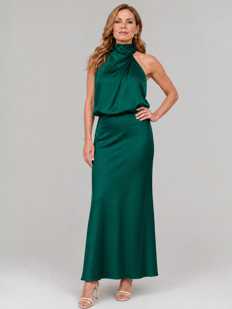 Vestido midi Nopal sem mangas com gola drapeada