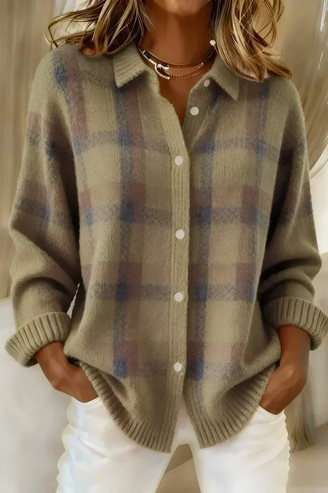 Taylor | Cardigan de malha aos quadrados em castanho