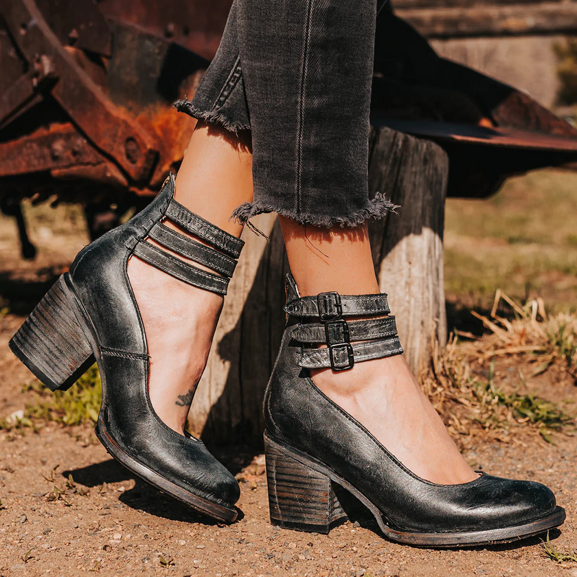 Sapatos de salto alto com tiras múltiplas e sola grossa feminino