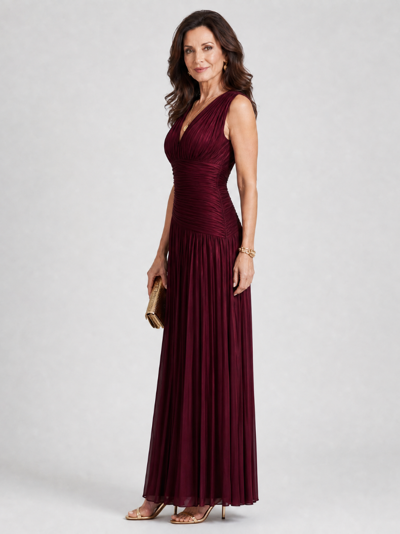 Vestido midi Lemar plissado sem mangas com decote em V
