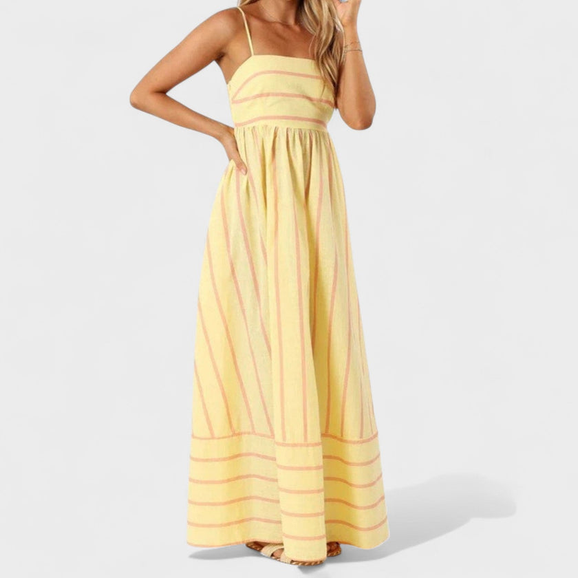 Vestido comprido às riscas feminino