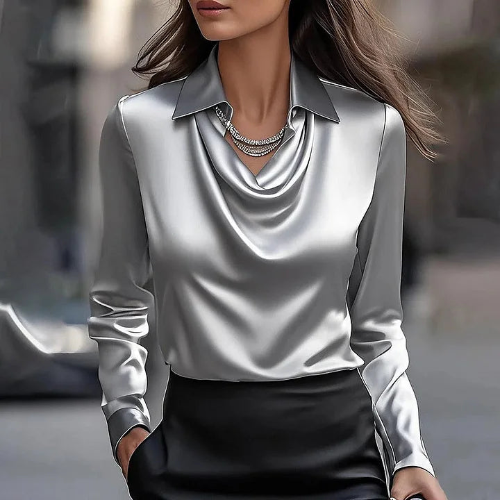 Blusa de Cetim Luxuosa com Decote Suave feminino