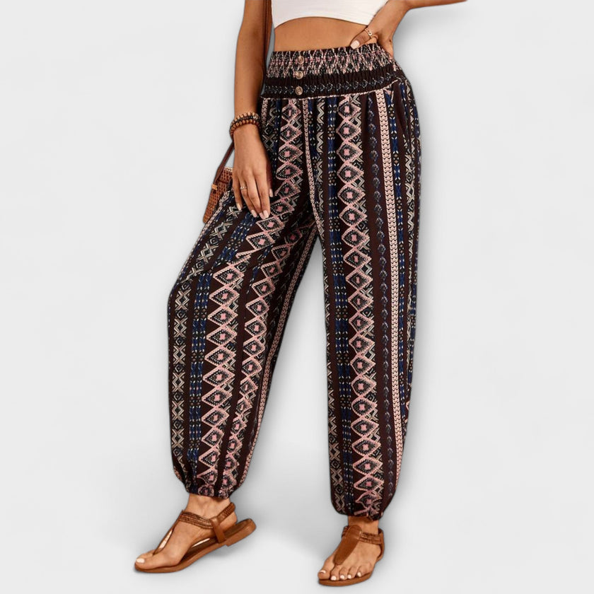 Calças com gráficos étnicos feminino