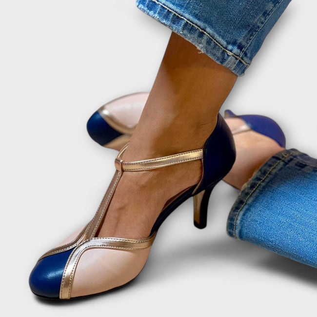 Frida – Sapatos de salto com tira em T bicolor