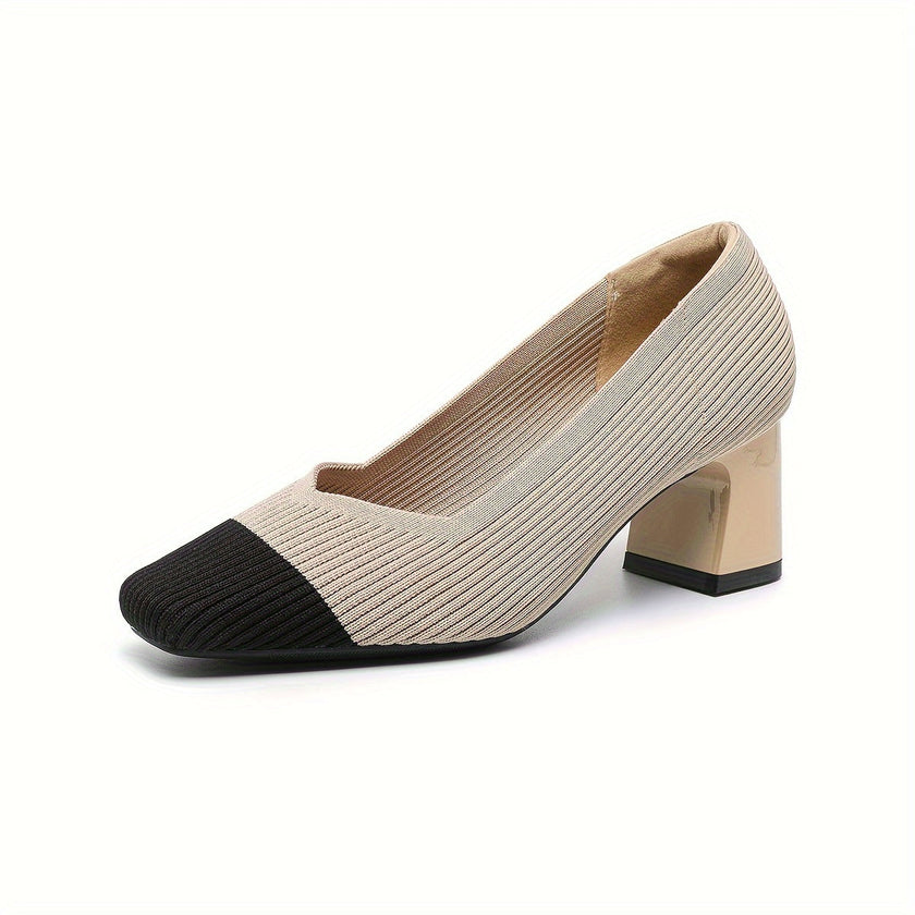Mirela – Sapatos de salto bloco com linhas minimalistas