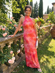 Vestido maxi Coraline halter com padrão estampado