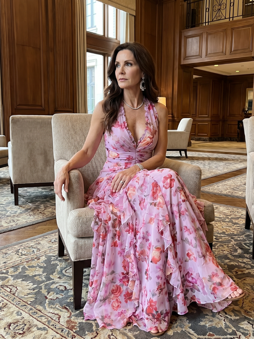 Vestido maxi Nori floral com corpo franzido