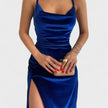 Vestido de veludo com fenda feminino