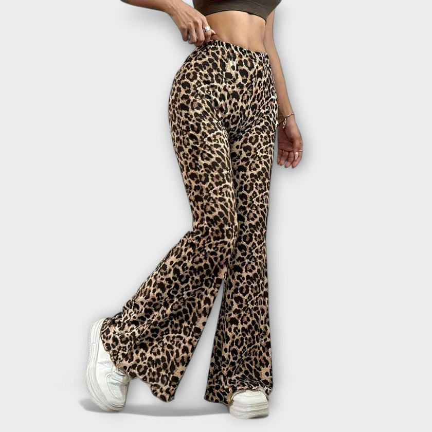 Calças com corte de leopardo feminino