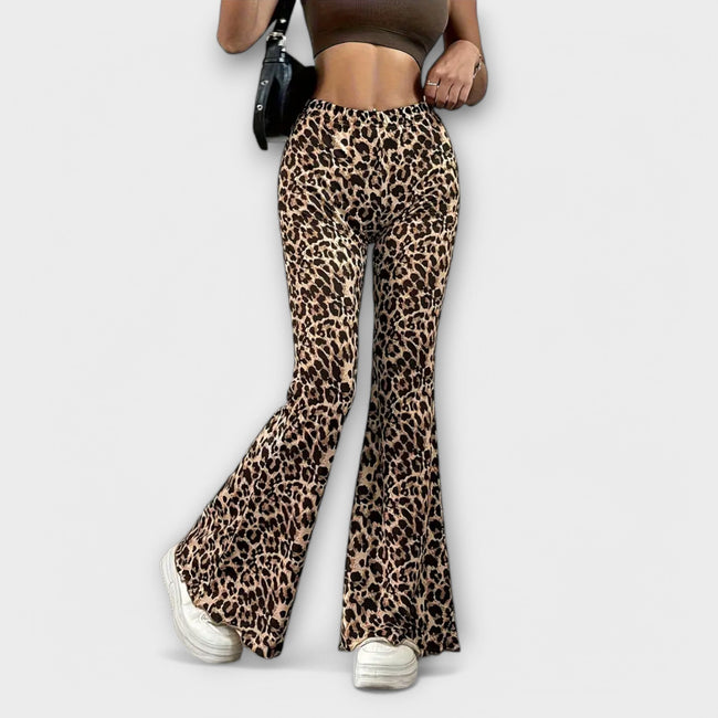 Calças com corte de leopardo feminino