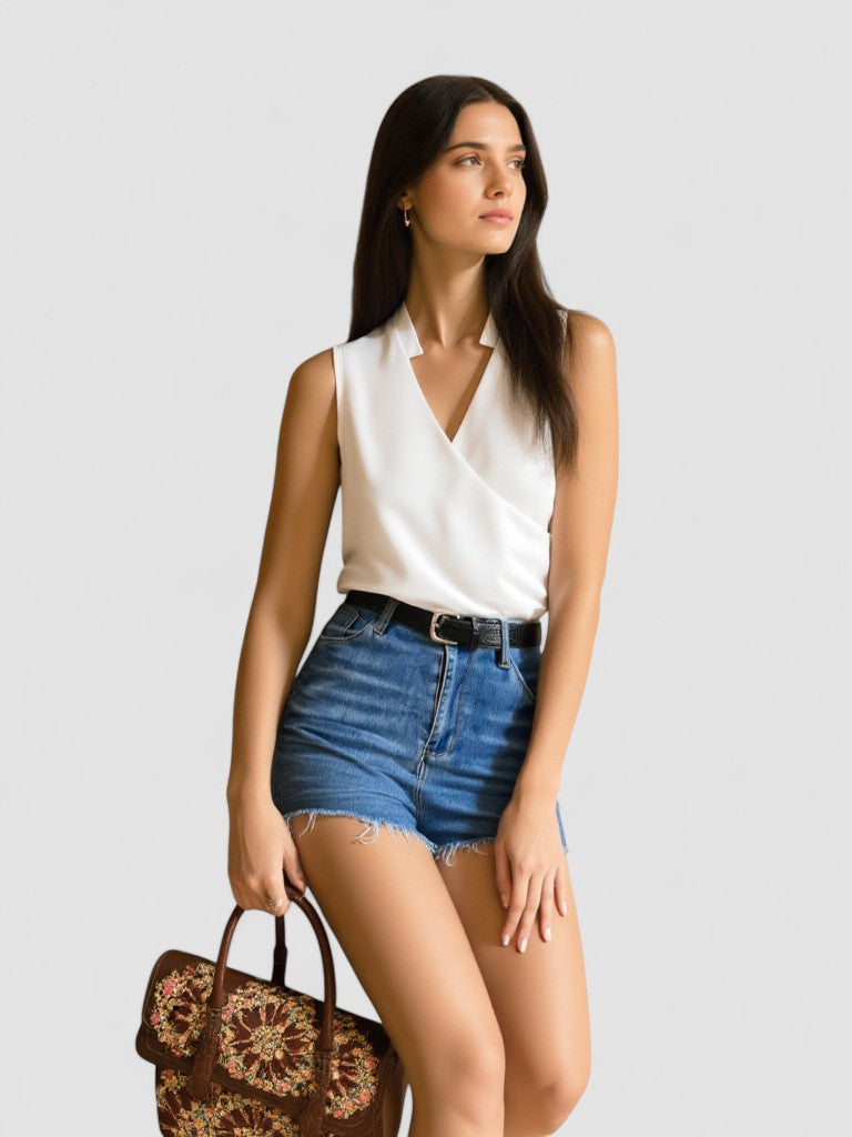 Top suave com decote em V feminino
