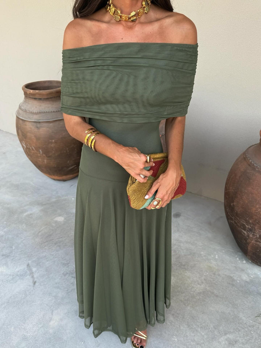 Inês | Vestido Maxi de Ombro Descoberto