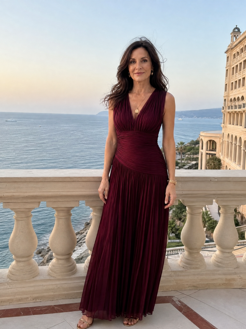 Vestido midi Lemar plissado sem mangas com decote em V