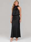 Vestido midi Nopal sem mangas com gola drapeada