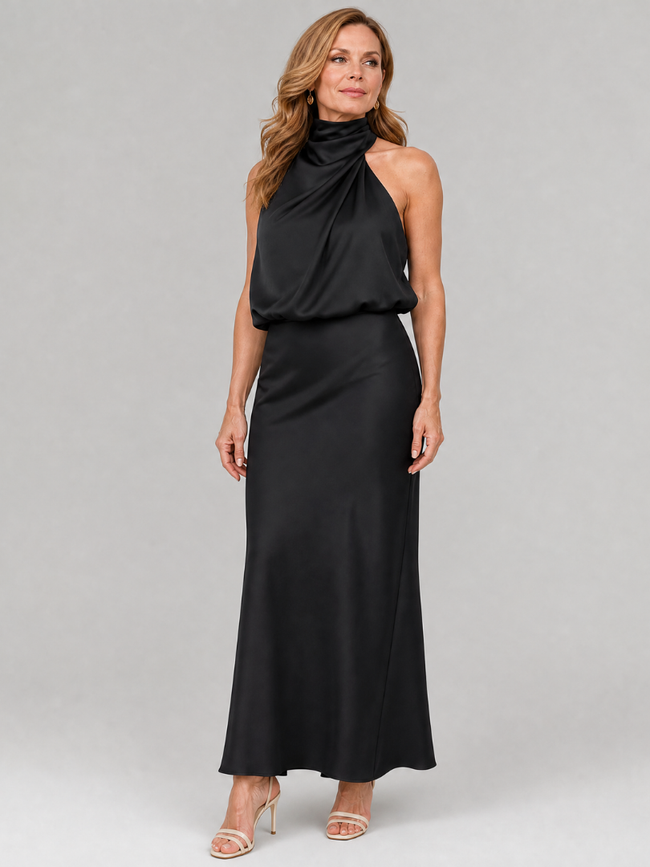 Vestido midi Nopal sem mangas com gola drapeada