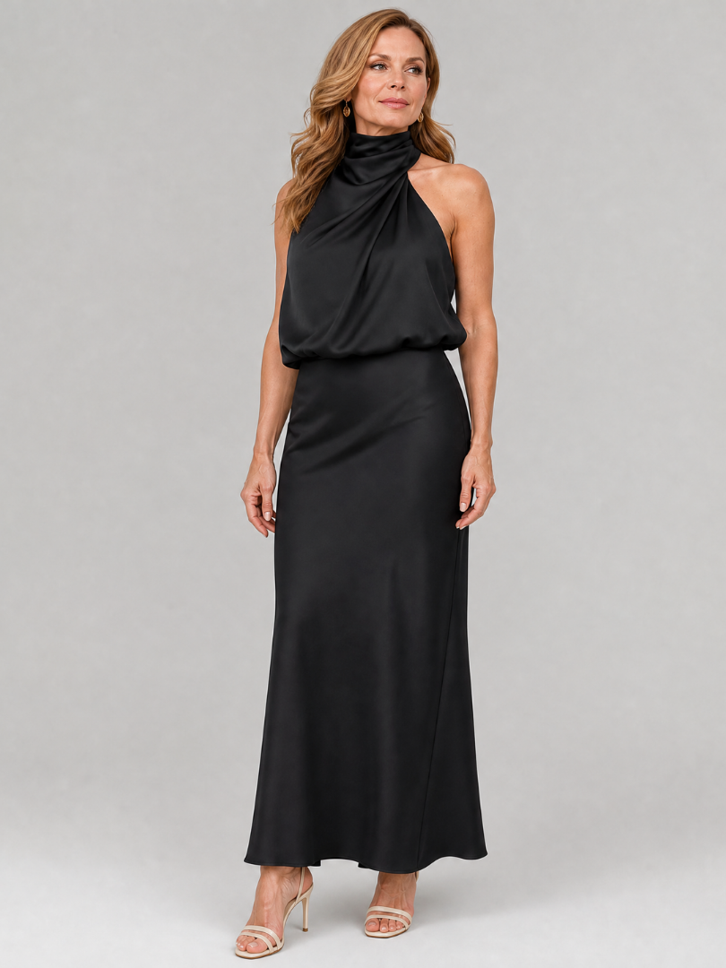 Vestido midi Nopal sem mangas com gola drapeada